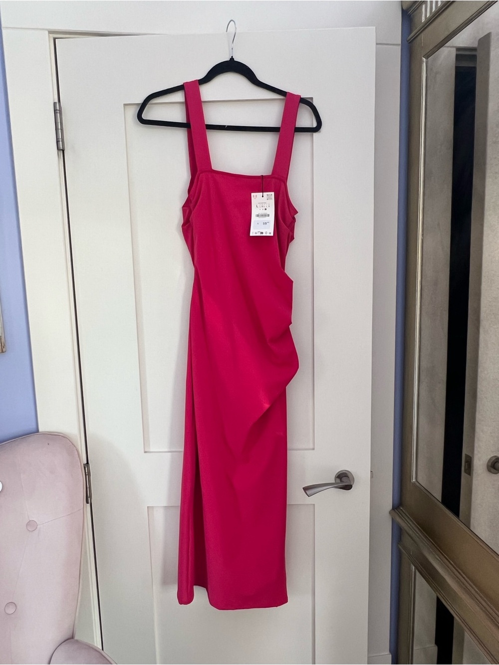 Zara Raspberry Square-Neck Midi Dress - Picture 2 of 7